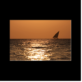 Boutres partant  la pche avant le coucher de soleil